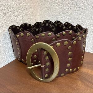 VTG Lake Shore Drive Belt 3.5" Wide Leather Chunky Studded Boho Western Sz L